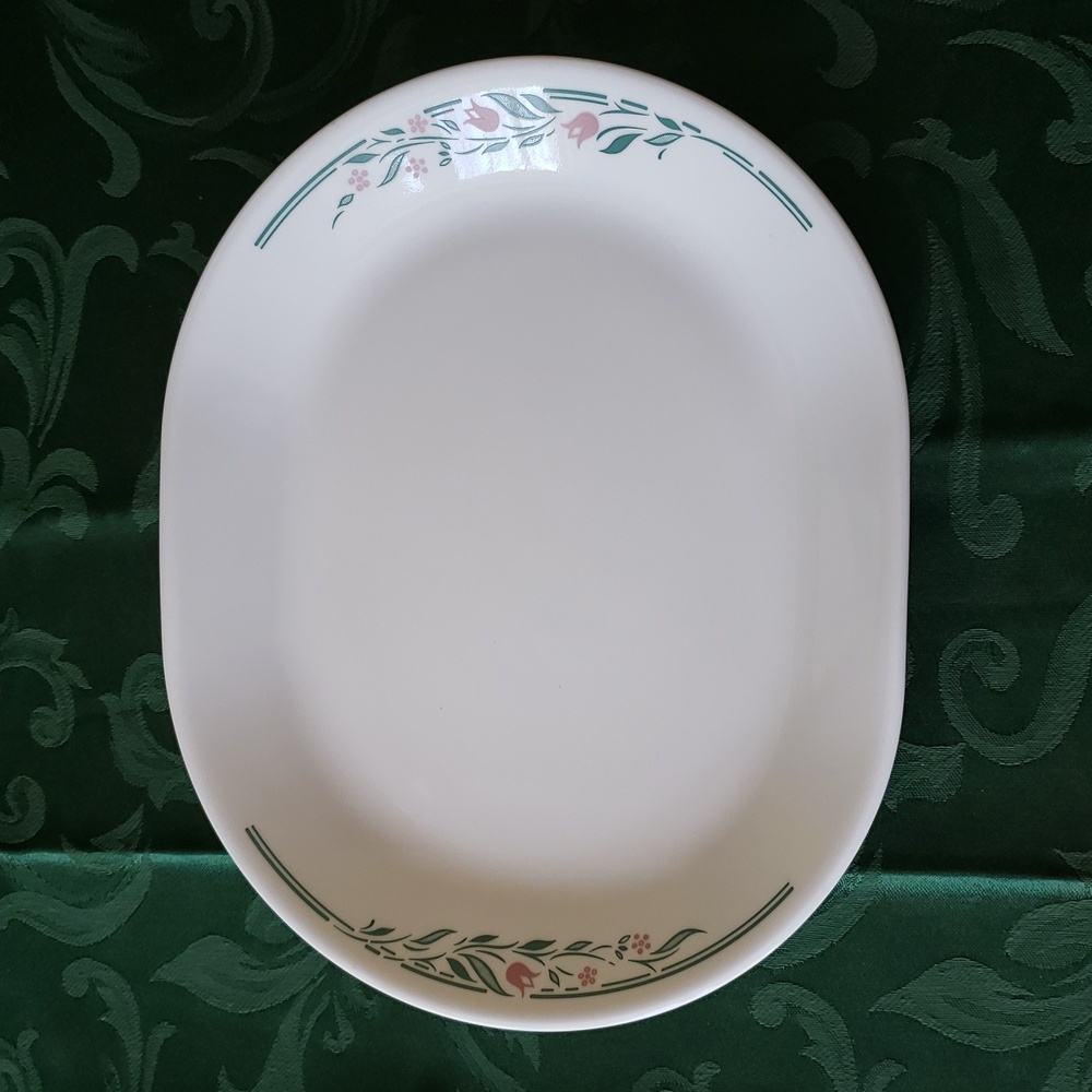 Corelle ROSEMARIE Serving Platter Tray 12" White with Green & Mauve Floral 1995